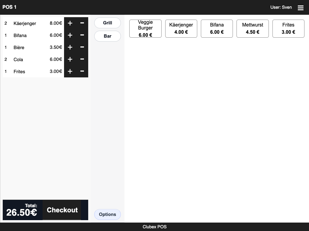 General POS screen showing tabs and cart